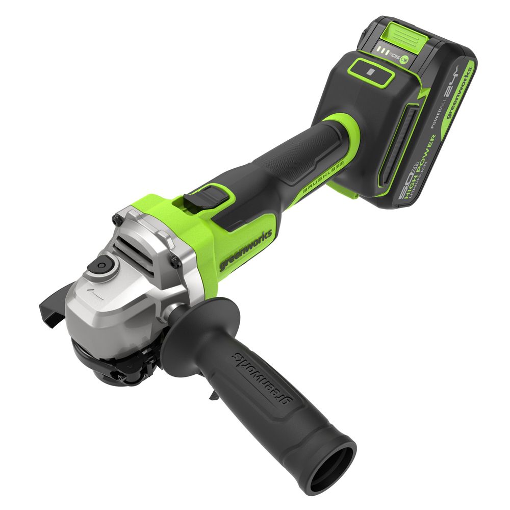 Угловая шлифовальная машина акк. Greenworks AG590, 24V, б/щет, 125 мм, 8500 об/мин, Anti-Kickback,1х5Ач,ЗУ,кор (3201007CUG)