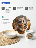 Набор детской посуды 3 предмета для кормления, керамика (кружка 230 мл, тарелка 17,5 см, салатник 350 мл), НЕЙРОКОТ