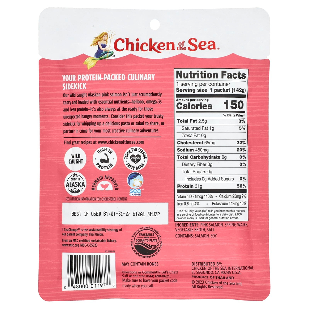Chicken of the Sea, Дикий аляскинский лосось в родниковой воде, 142 г (5 унций)