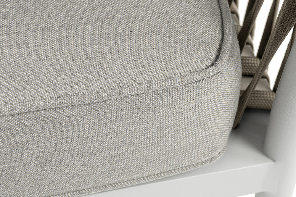 "Касабланка" диван модульный плетеный из роупа, каркас алюминий, роуп серо-коричневый 23мм, ткань бежевая 15052