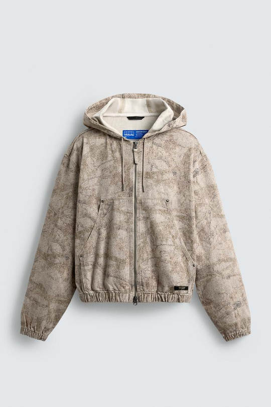 ZARA КУРТКА С КАПЮШОНОМ ИЗ ТКАНИ С ЭФФЕКТОМ ПОТЕРТОСТИ, РАЗНОЦВЕТНЫЙ