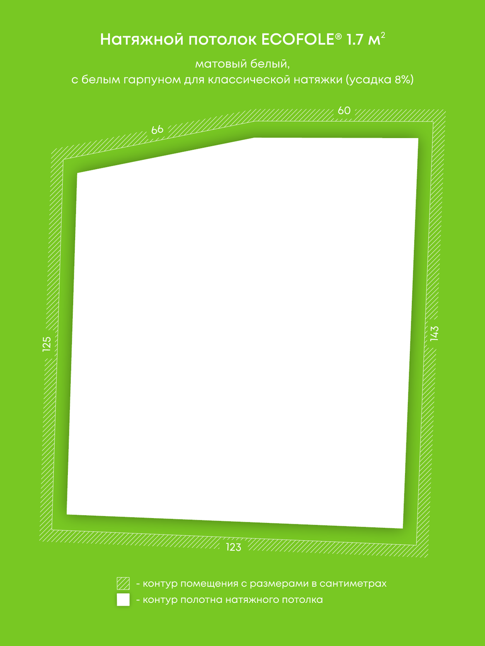 Матовый натяжной потолок 1.7 м2