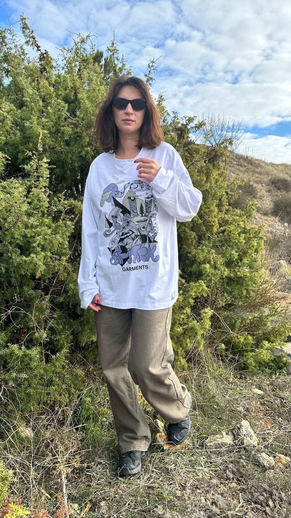 Лонгслив Klumba The Spirit of Nature белый с сиренево-серым рисунком