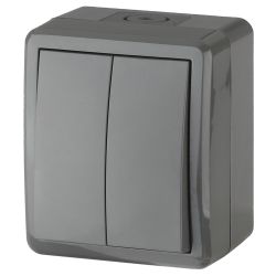 Выключатель ЭРА Эксперт 11-1404-03 двойной IP54 10АХ-250В ОУ серый | Эра Эксперт