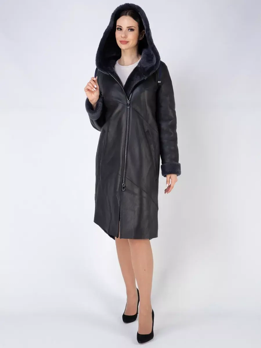 Дубленка зима натуральная удлиненная с капюшоном