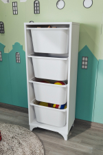 Стеллаж DORA с 4 выдвижными ящиками - белый