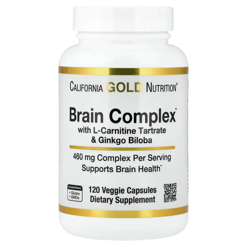 California Gold Nutrition, комплекс для мозга с L-карнитином, гинкго билоба, фосфатидилсерином и холином, 120 вегетарианских капсул