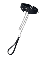 Черный кожаный ошейник-воротник с поводком (Цвет: черный)