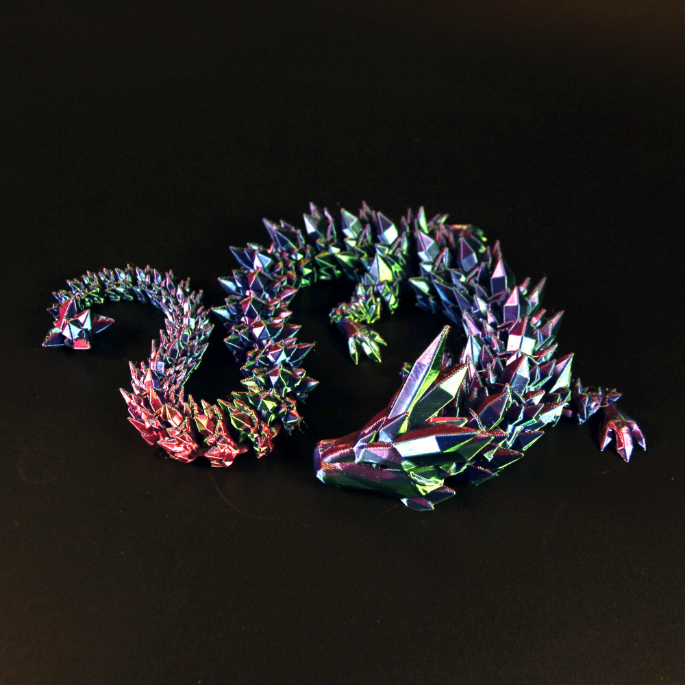 Кристальный дракон подвижный 3D печать, красно-сине-зеленый