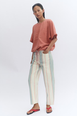 ZARA ЛЬНЯНОЙ ТОП НА ШНУРКАХ — ZW COLLECTION, КОРАЛЛОВЫЙ