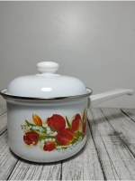 Ковш 1,5 литра эмалированный с крышкой Анютины глазки