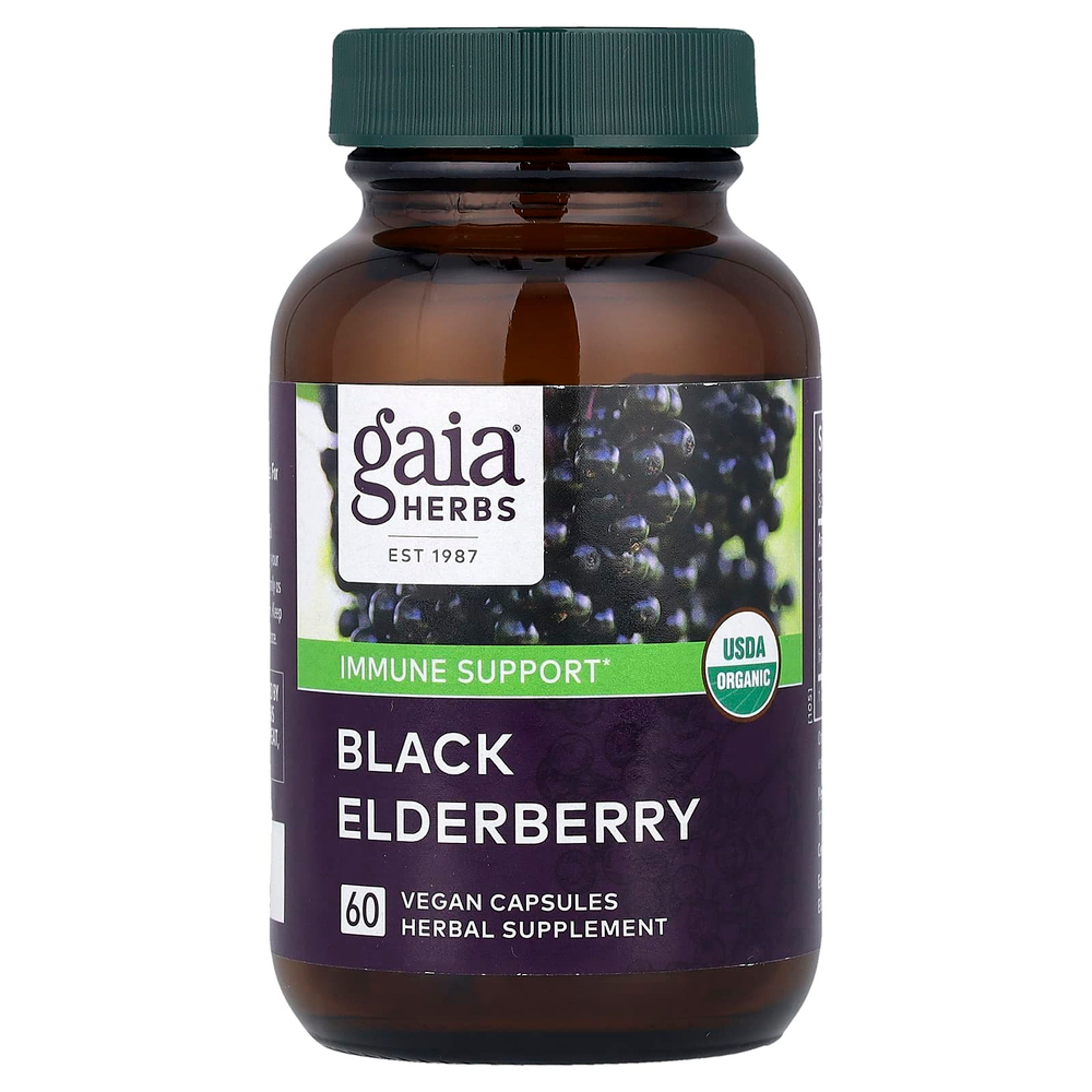 Gaia Herbs, черная бузина, 60 веганских капсул