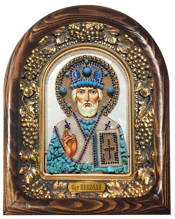 Святитель Николай (перламутр, жемчуг, бирюза)