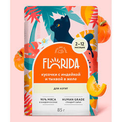 Florida Паучи для котят кусочки с Индейкой и Тыквой в желе, 85гр