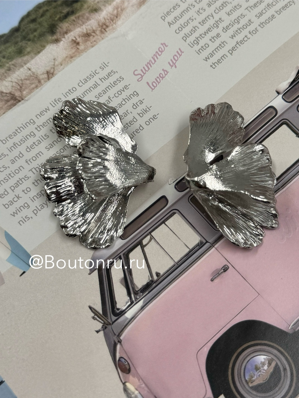 Серьги серебристые изогнутые "Листья Гинкго"