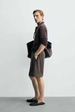 ZARA ШОРТЫ RELAXED FIT С БОКОВЫМИ СКЛАДКАМИ, ШОКОЛАДНЫЙ