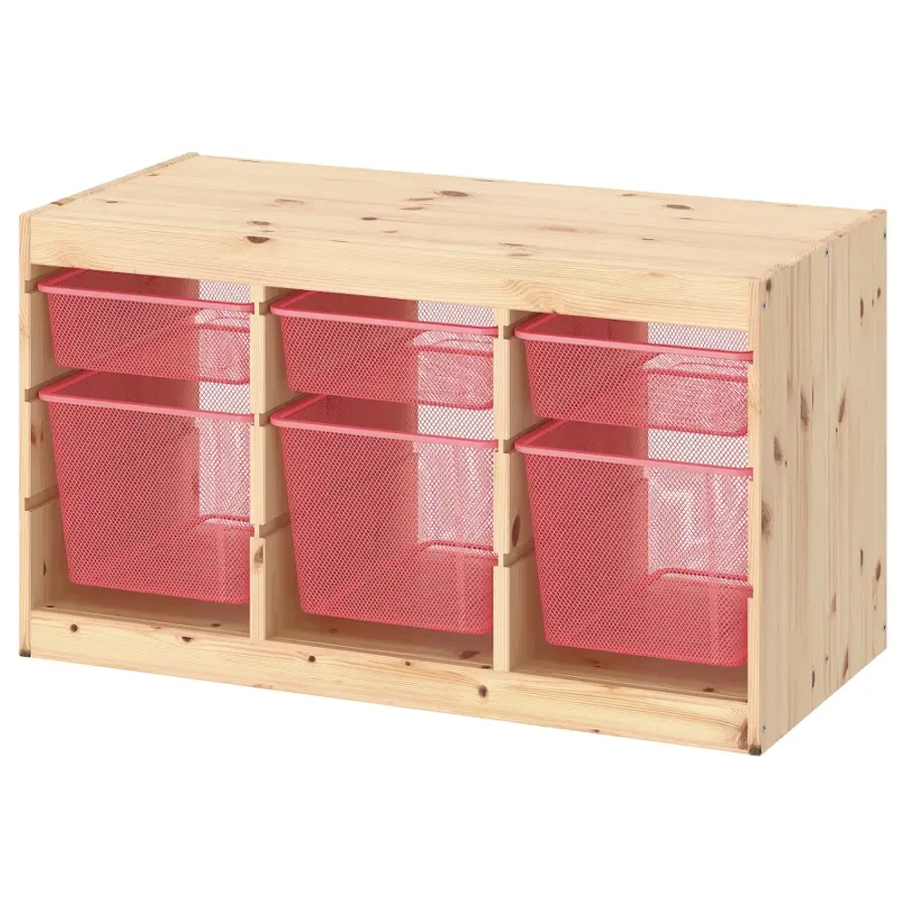 Стеллаж детский - IKEA TROFAST, 93x44x52 см, светло-коричневый/розовый, ИКЕА