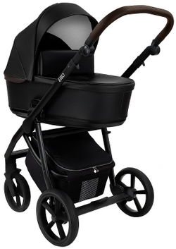 Детская коляска Roan Esso 2025 Кожа 3 в 1 с автокреслом Tutis Elo Black ESSK/210/1 Black /Black/руч.Тем.коричневый