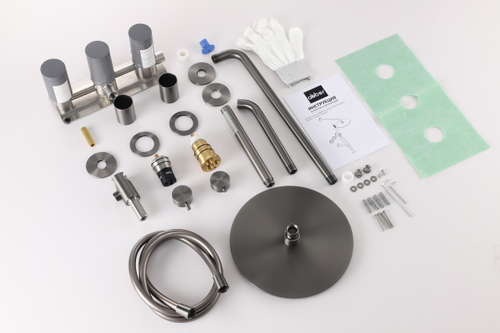 Душевая система ABBER Wasser Kreis 316 AF8150BGG скрытого монтажа с изливом, термостат, оружейная сталь брашированная