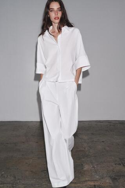 ZARA РУБАШКА ИЗ ПОПЛИНА — ZW COLLECTION, БЕЛЫЙ