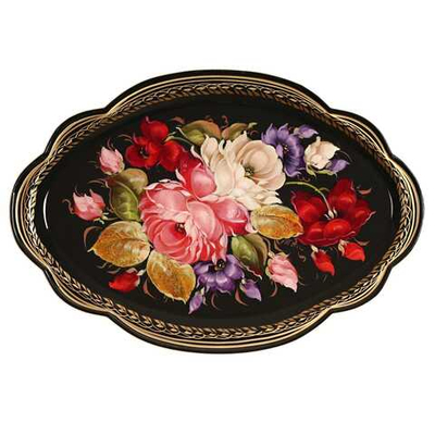 Жостовский поднос декоративный, размер 32х22 см (A11), металлический