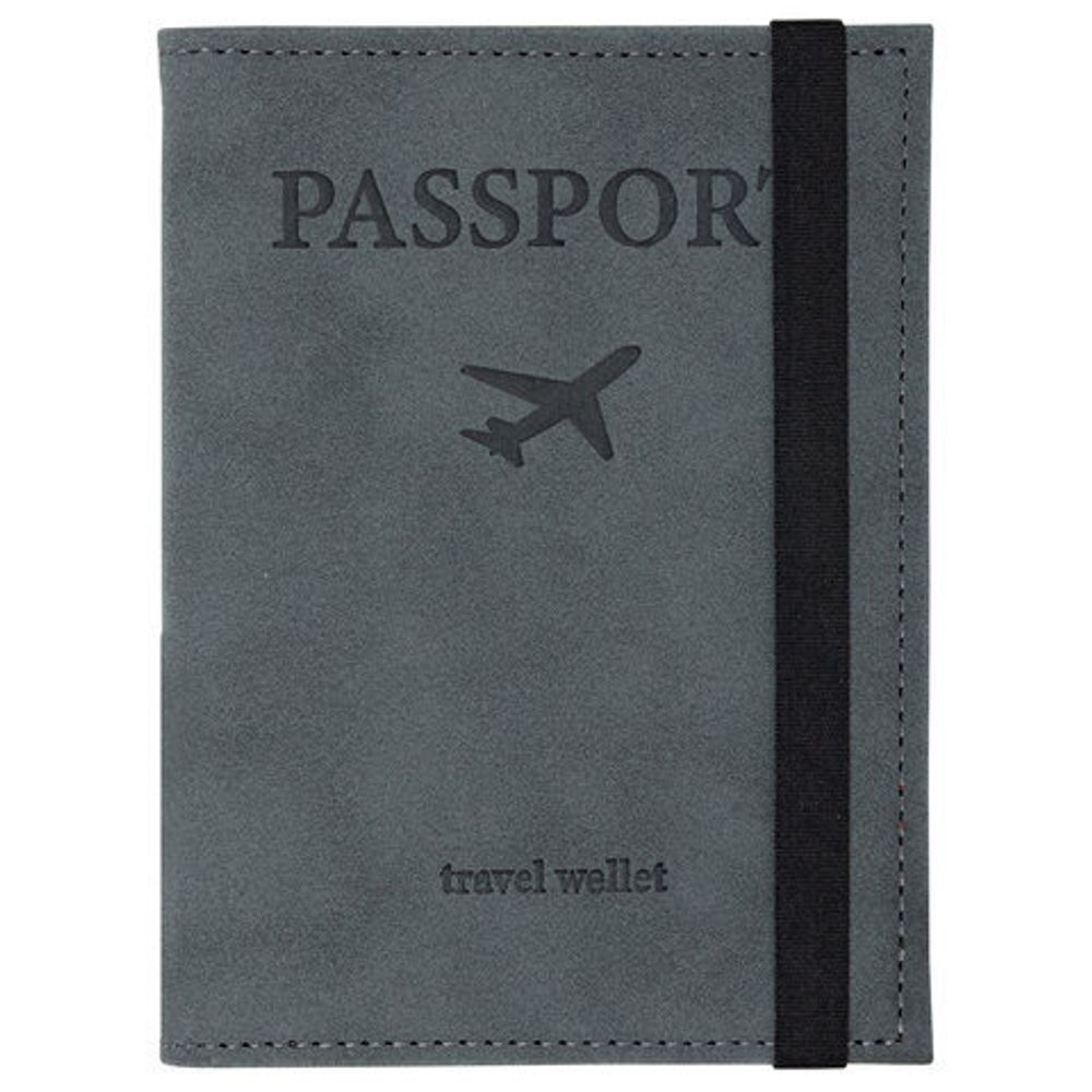 Обложка для паспорта с карманами и резинкой, мягкая экокожа, "PASSPORT", серая, BRAUBERG, 238203