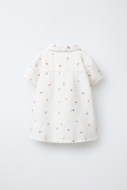 ZARA ПЛАТЬЕ ИЗ ТВИЛА С ЦВЕТОЧНЫМ ПРИНТОМ, ЭКРЮ