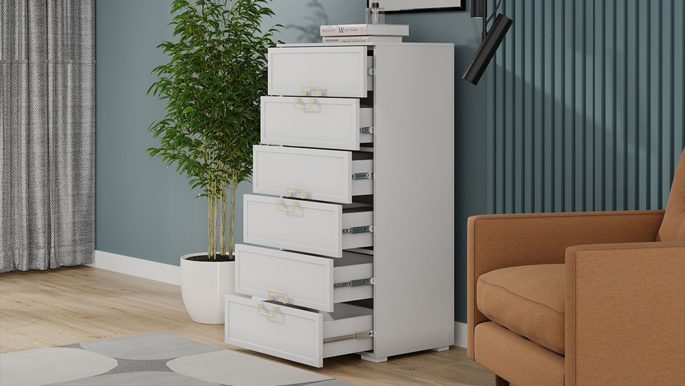 Комод для одежды с ящиками Белый холст/Белый Жемчуг 6 ящика 60х43х121 см