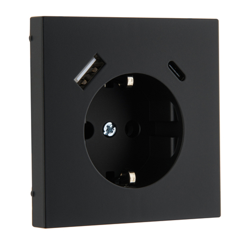 Розетка с USB, 16А 250В с зарядным (A+C) 3,4А LIREGUS MODERN IUK-3-01.M/SWM чёрный матовый