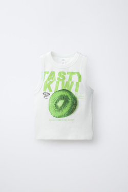 ZARA ТОП В РУБЧИК С ПРИНТОМ «ФРУКТЫ», БЕЛЫЙ