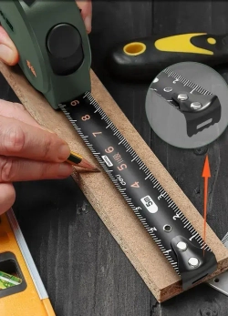 Рулетка "Home Series Green" Deli HT8519L 5мх19мм (Эксклюзивный дизайн, корпус из софттач пластика, противоскользящая резиновая вставка, подарочная упаковка)