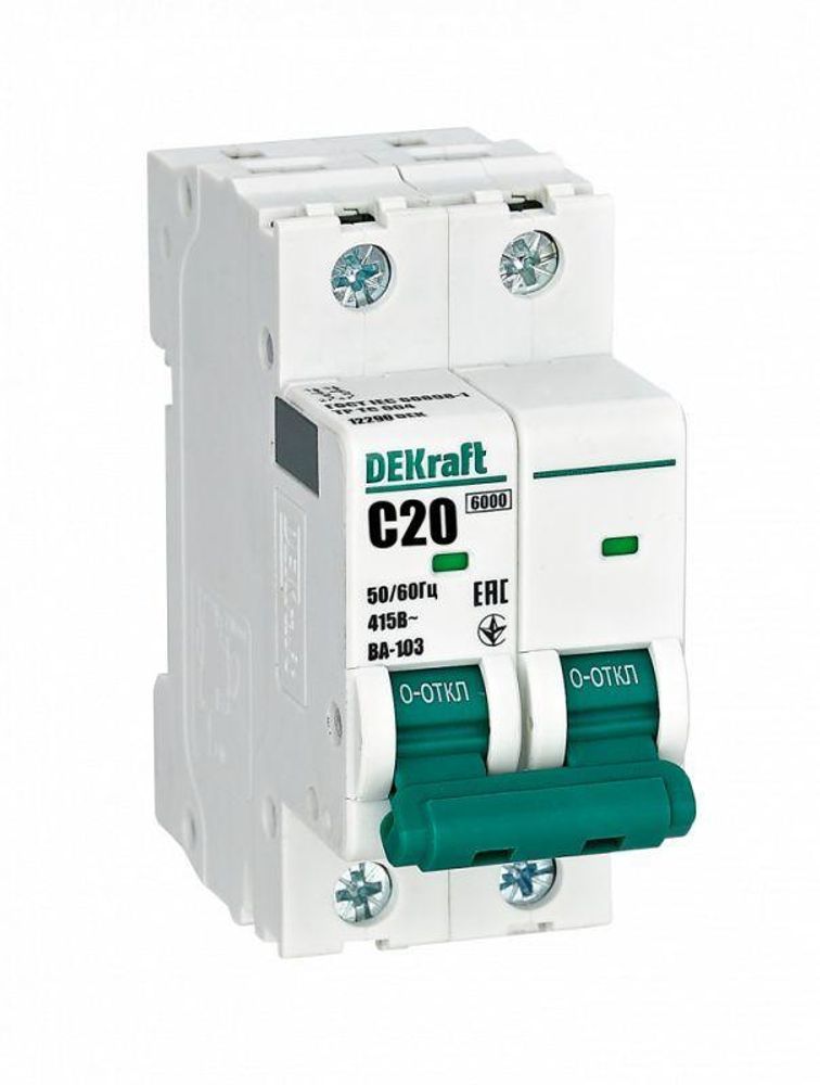 Выключатель автоматический модульный 2п C 20А 6кА ВА-103 DEKraft 12290DEK Выключатель автоматический модульный 2п C 20А 6кА ВА-103 DEKraft 12290DEK