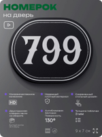 Номерок на дверь квартиры 799, для кабинета, офиса, шильдик 9 х 7 см, черный, Айдентика Технолоджи