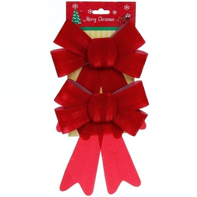 Бант на ёлку "Красный блеск" 14 см (набор 2 шт)