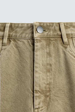 ZARA БРЮКИ STRAIGHT FIT ВЫСТИРАННЫЕ, БЕЖЕВЫЙ