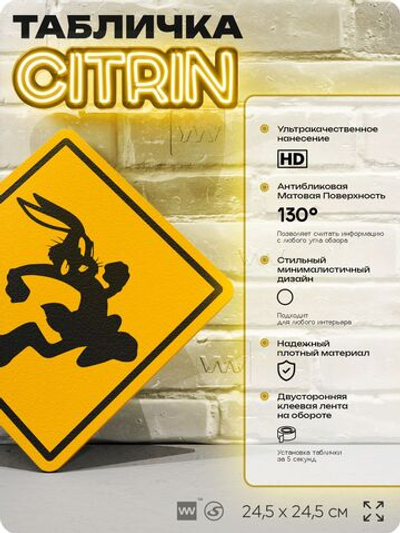 Табличка "Осторожно, Багз Банни" шуточная прикольная табличка на дверь и стену, для офиса и дома, декоративный знак, 24,5х24,5 см, пластиковая, Айдентика Технолоджи