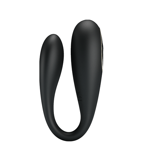 Черный носимый вибромассажер 9,5см для пар с пультом ДУ Pretty Love Nathan BI-014582W-LED