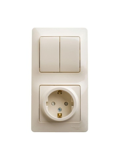 Блок комбинированный Glossa (розетка защ. шторки с заземл.+ 2-кл. выкл.) беж. SE GSL000274