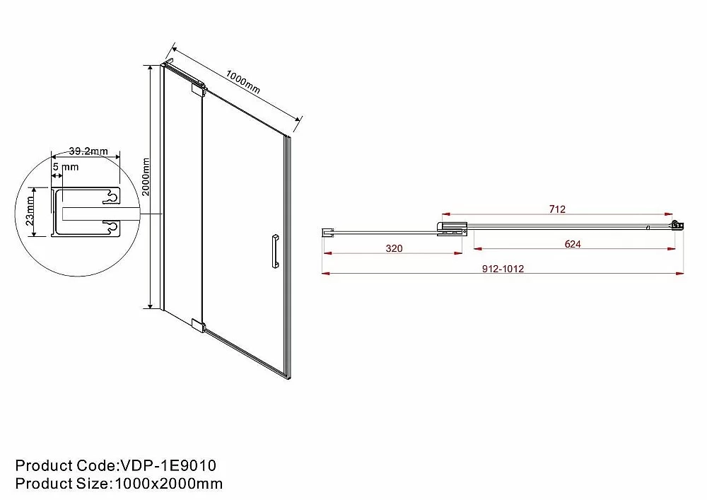 Душевая дверь Vincea Extra VDP-1E9010CLB 900/1000