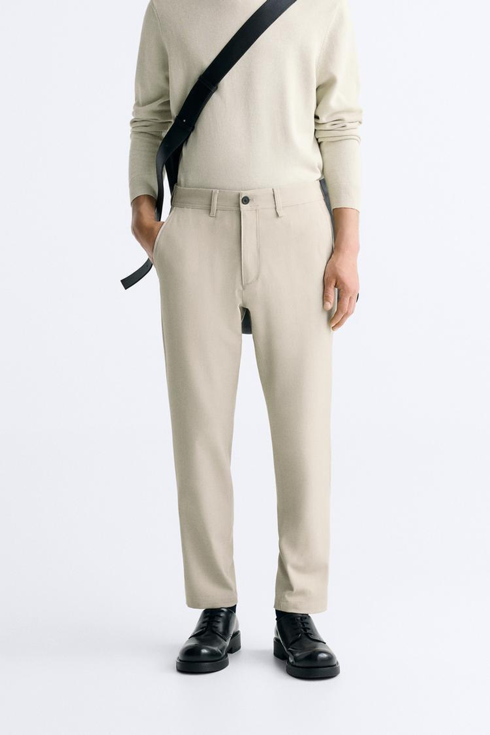 ZARA БРЮКИ КОМФОРТНОЙ ПОСАДКИ ИЗ РЕЛЬЕФНОЙ ТКАНИ, БЕЖЕВЫЙ