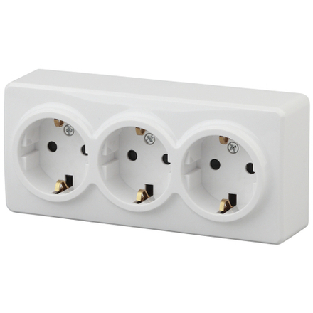 Розетка ЭРА Эксперт 11-2209-01 тройная с заземлением 3х2P+E Schuko со шторками 16A-250В IP20 ОУ горизонт. белый