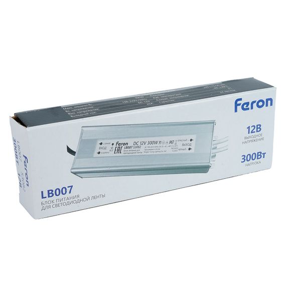 Трансформатор электронный для светодиодной ленты 300W 12V IP67 (драйвер), LB007 Feron 53082