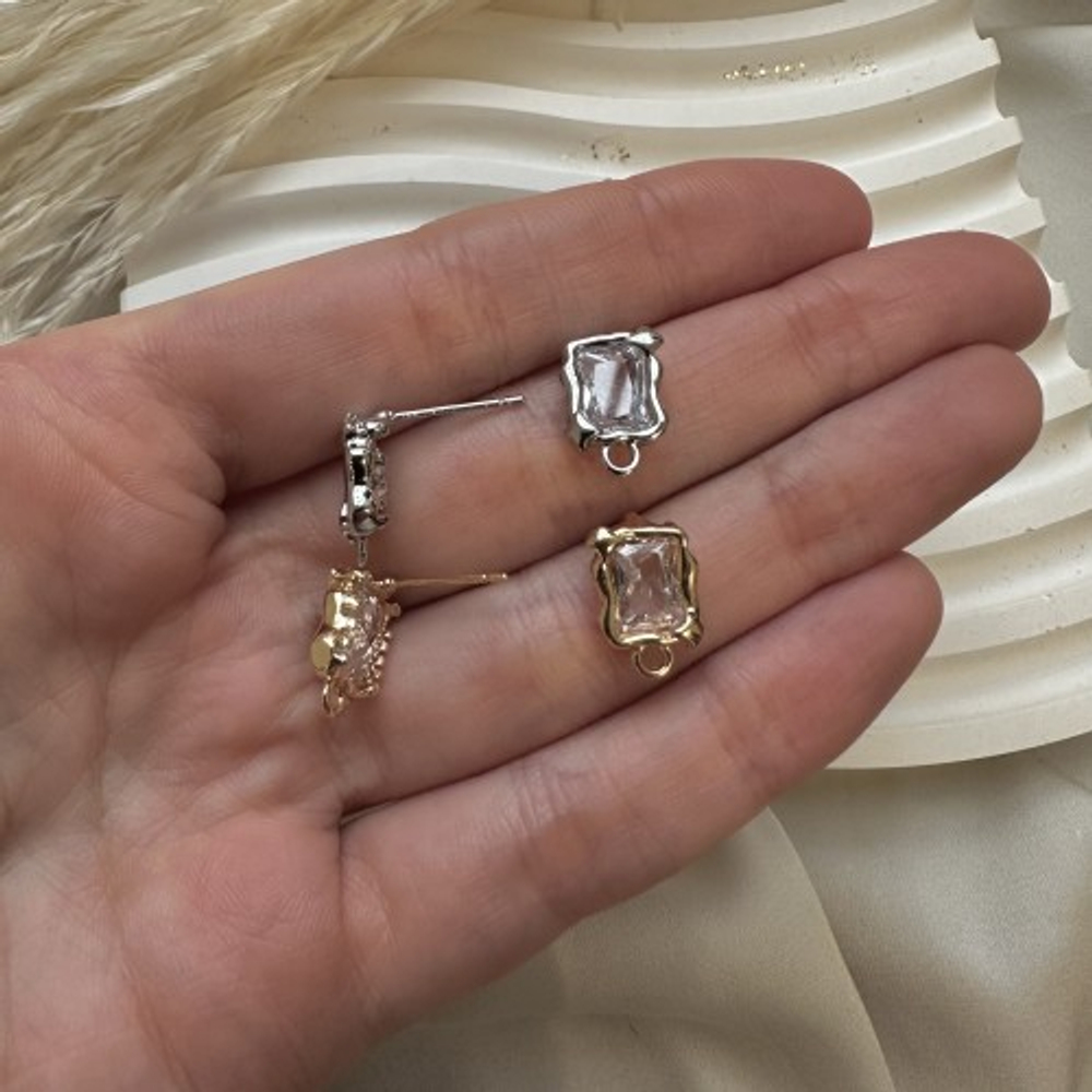 422-з Швензы-гвоздики прямоугольные с ювелирным стеклом 12*15мм, позолота, пара