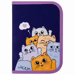 Пенал ПИФАГОР, 1 отделение, 1 откидная планка, полиэстер, 19х13 см, "Cats greetings", 272291