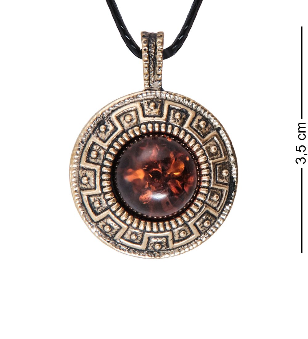 AM-3990 Подвеска «Жетон Бизон» (латунь, янтарь)