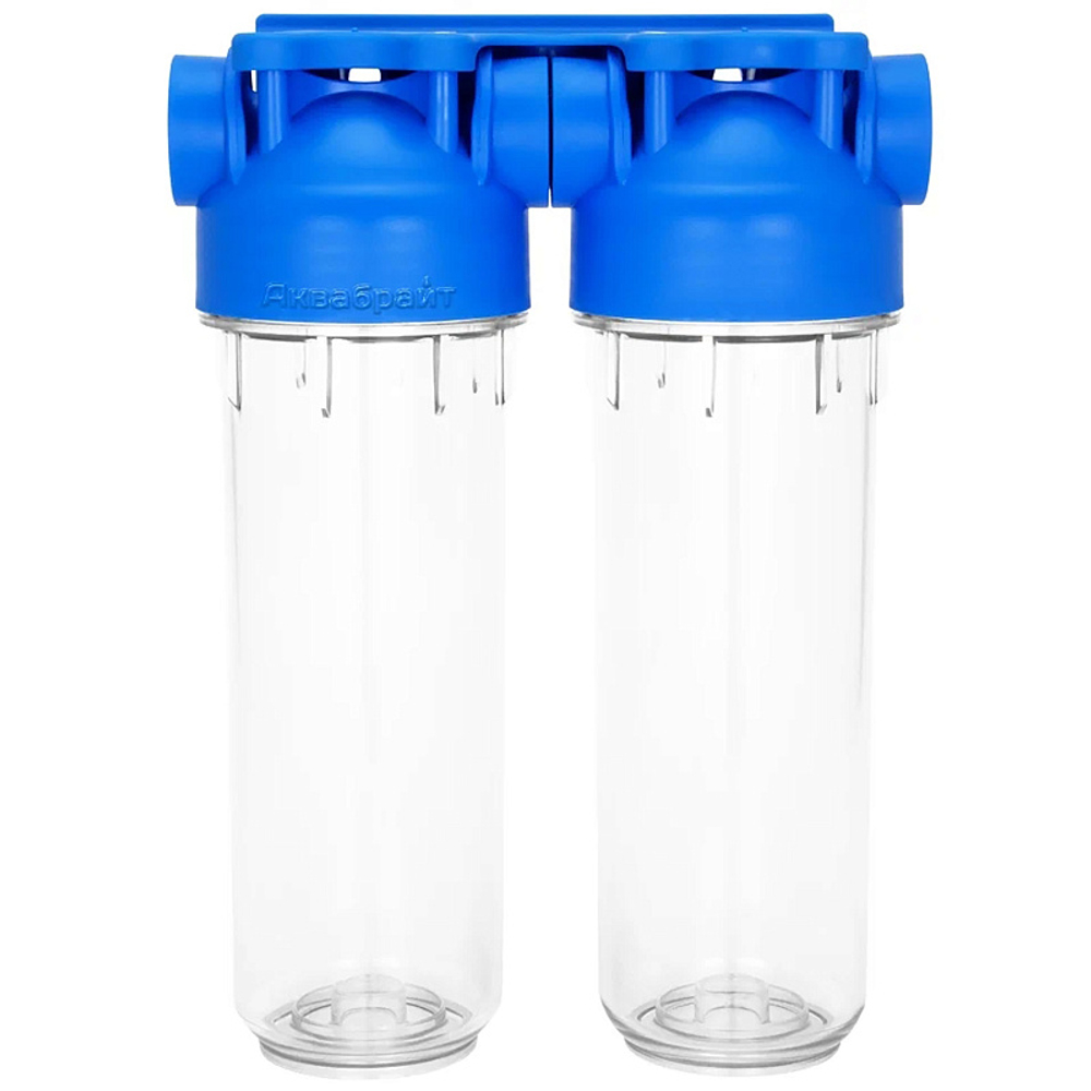 Фильтр для воды АКВАБРАЙТ магистральный, 1/2 ", 2-х ступенчатый, прозрачные корпуса, Slim Line 10, в комплекте кронштейн и ключ (АБФ-2 1/2)