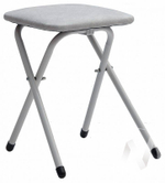 Табурет складной с мягким сиденьем (металлокаркас белый/кожзам бело-серый)