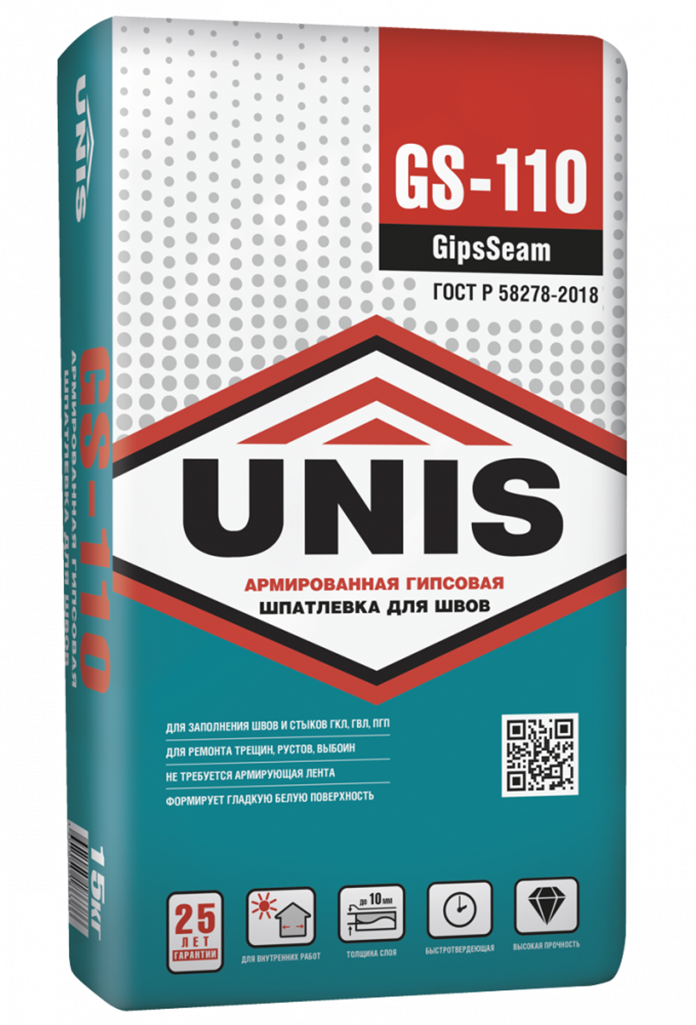 Шпатлевка для швов UNIS GS-110 гипсовая армированная 15 кг