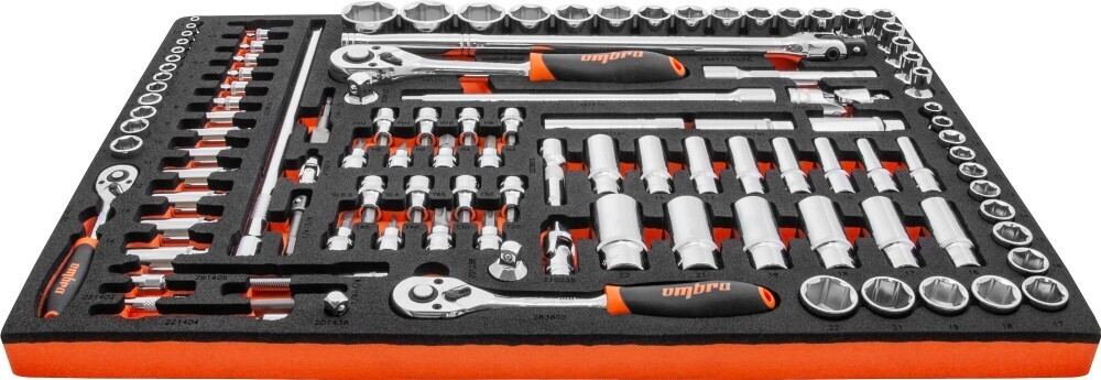 OMT111STE Набор головок торцевых 1/4"DR (4-14 мм), 3/8"DR (8-22 мм), 1/2"DR (8-32 мм), с аксессуарами в EVA ложементе 560x375 мм, 111 предметов