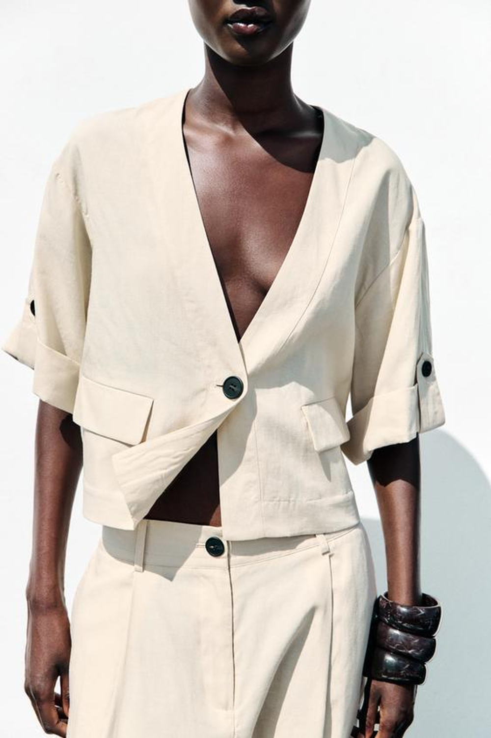 ZARA БРЮКИ С ЗАЩИПАМИ И ЭЛАСТИЧНЫМ ПОЯСОМ, ПЕСОЧНЫЙ